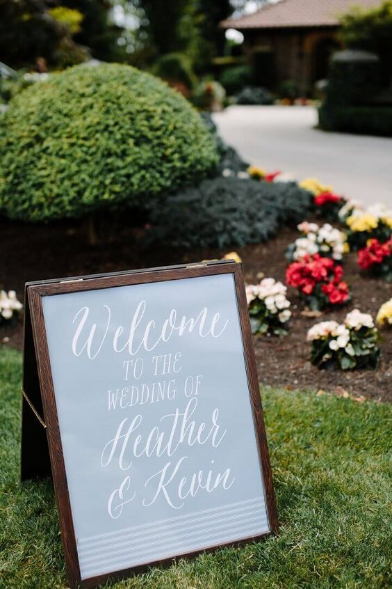 Wedding welcome sign for Blush and dusty blue wedding
